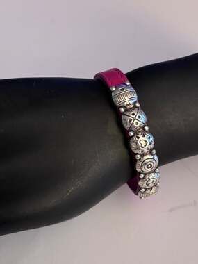 New Brighton Harmony Bandit Leather Bracelet Dark Henna With Silver Conchos.